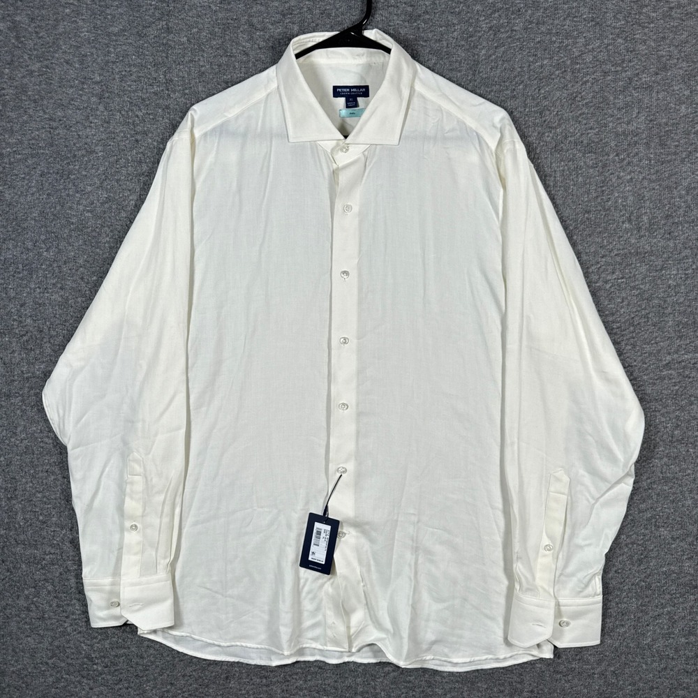NEW Peter Millar Amble Sport Shirt Mens XL Off-White Cashmere Cotton MSRP $350